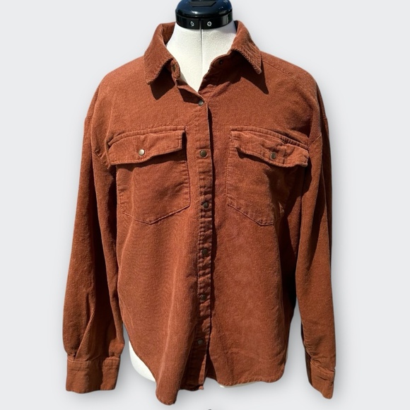 MODISH REBEL baby Whale Corduroy Shirt Snap Rust Brown Outdoor Gorpcore Fall M - Picture 1 of 10